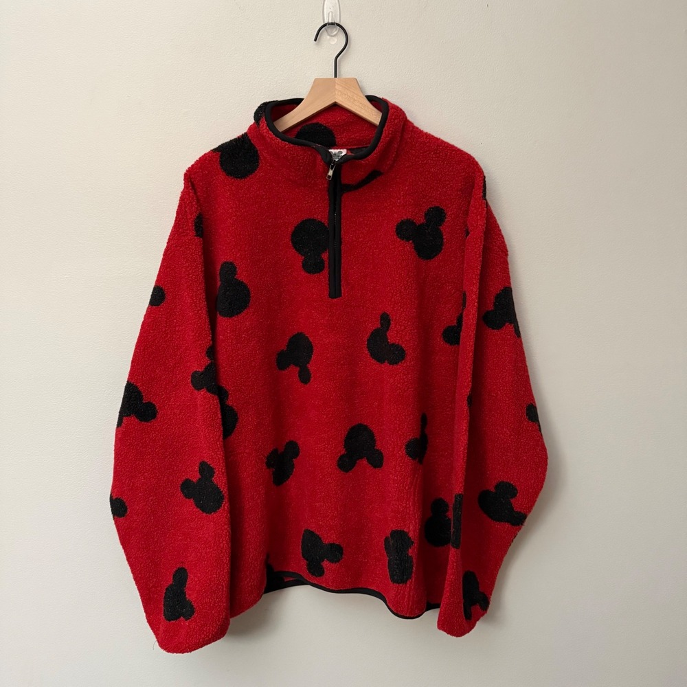 Vintage Disney Catalog Mickey Mouse Red Fleece Quarter Zip Pullover 3XL